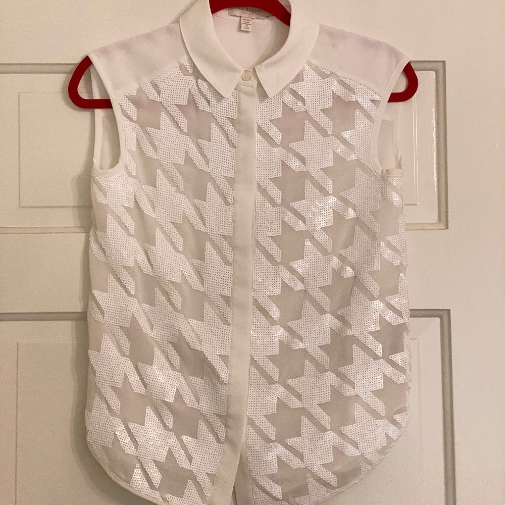 Ted Baker White Sequin Houndstooth Button-down Top